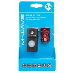 Set D'éclairages Vélo Avant Et Arrière à LED Rechargeables USB Atlas 20 M-Wave -Sacoches guidon Soldes Magasin feu arriere velo m wave atlas 20 packaging
